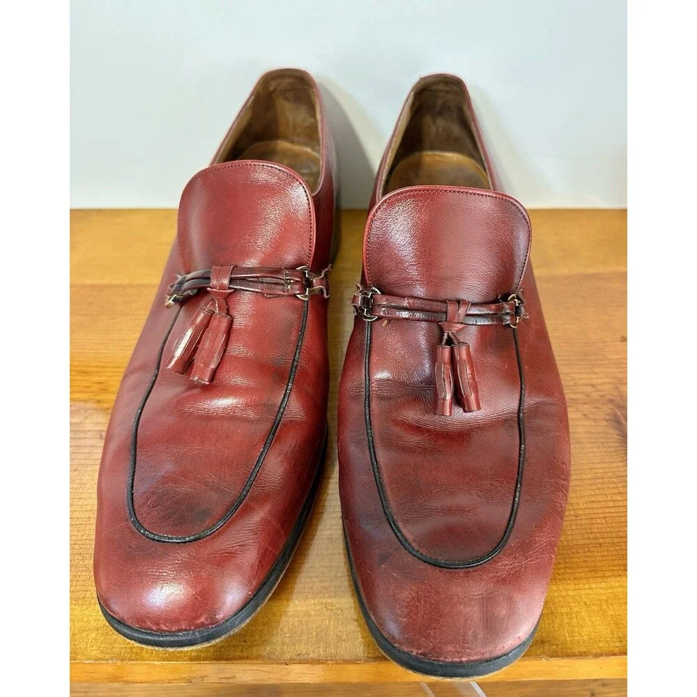 Vintage 1970s Bally Continentals Mens 10 B Swiss Leather Tassel Loafers Oxblood